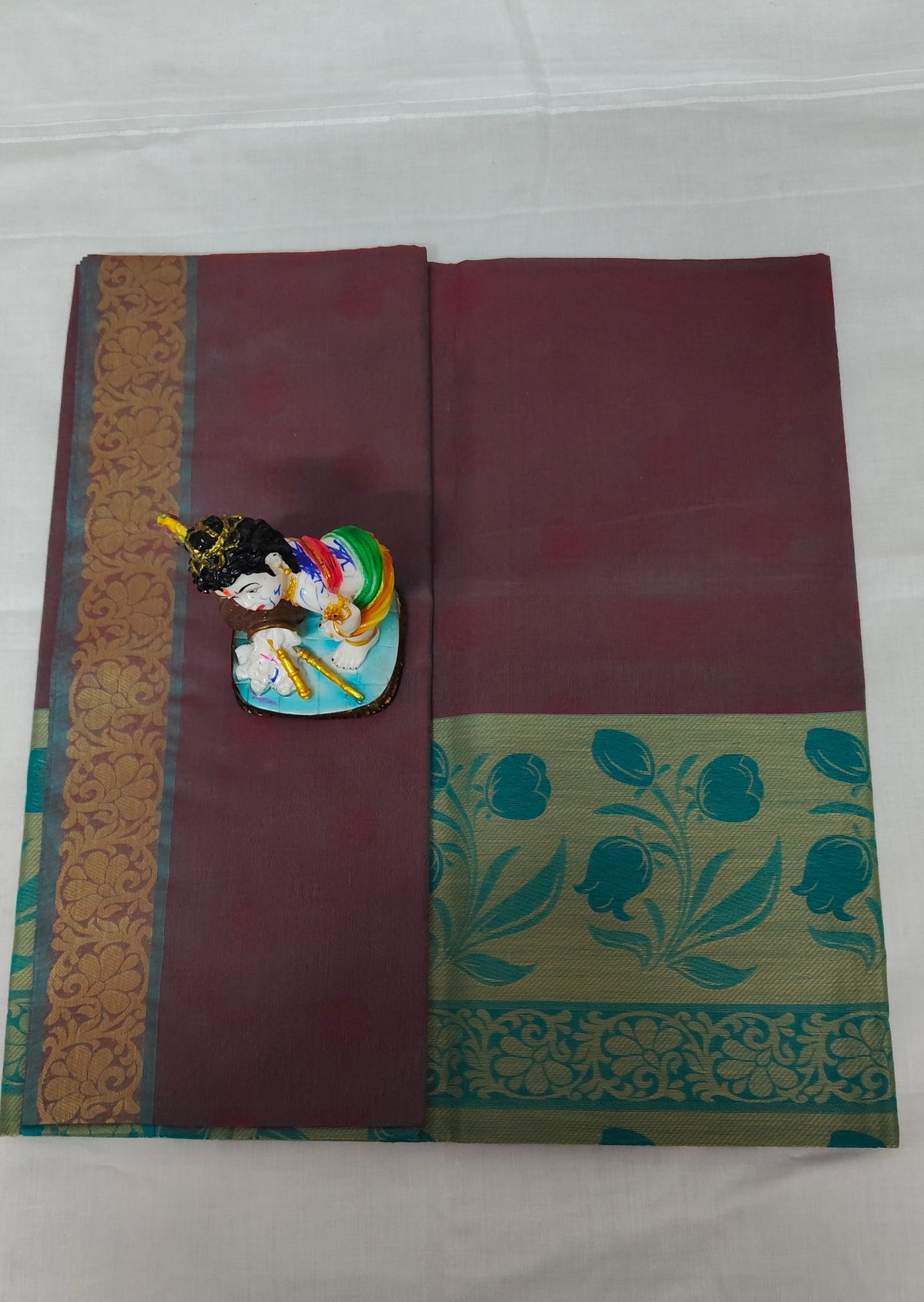 Kovai Negamam Cotton Saree - Maroon with Green Floral Border