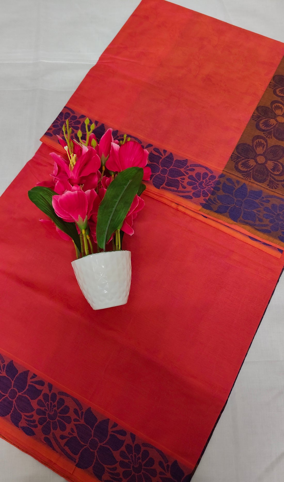 Red Kovai Negamam Cotton Saree with Floral Border