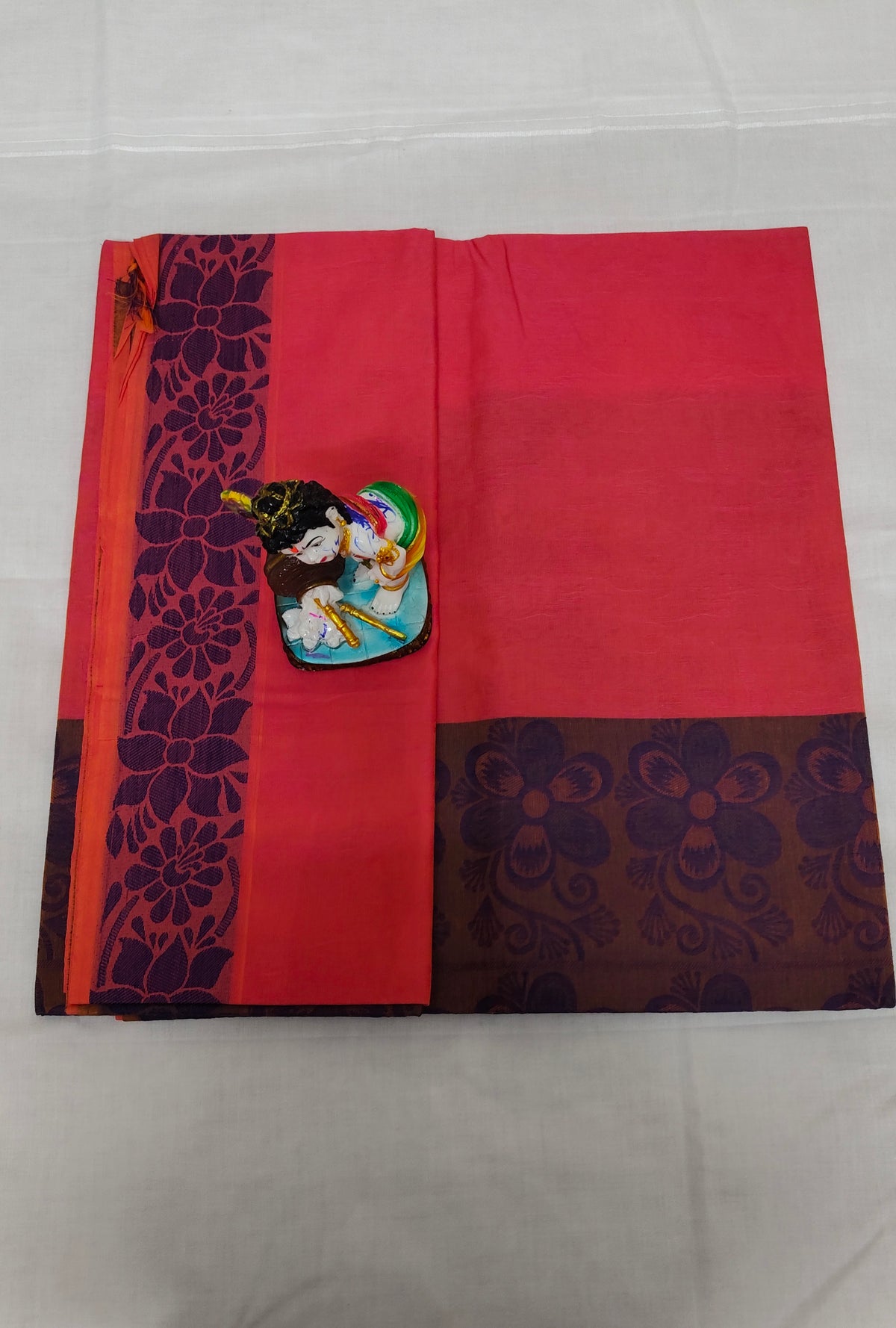 Red Kovai Negamam Cotton Saree with Floral Border