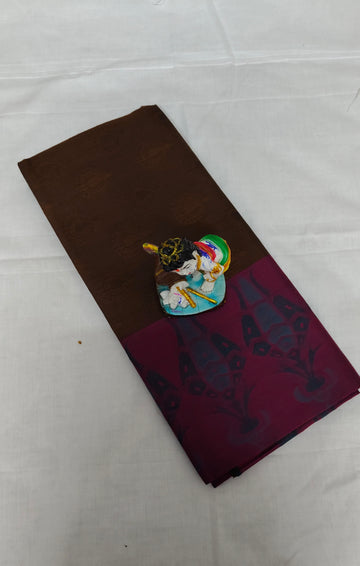 Kovai Negamam Brown Cotton Saree with Magenta Border