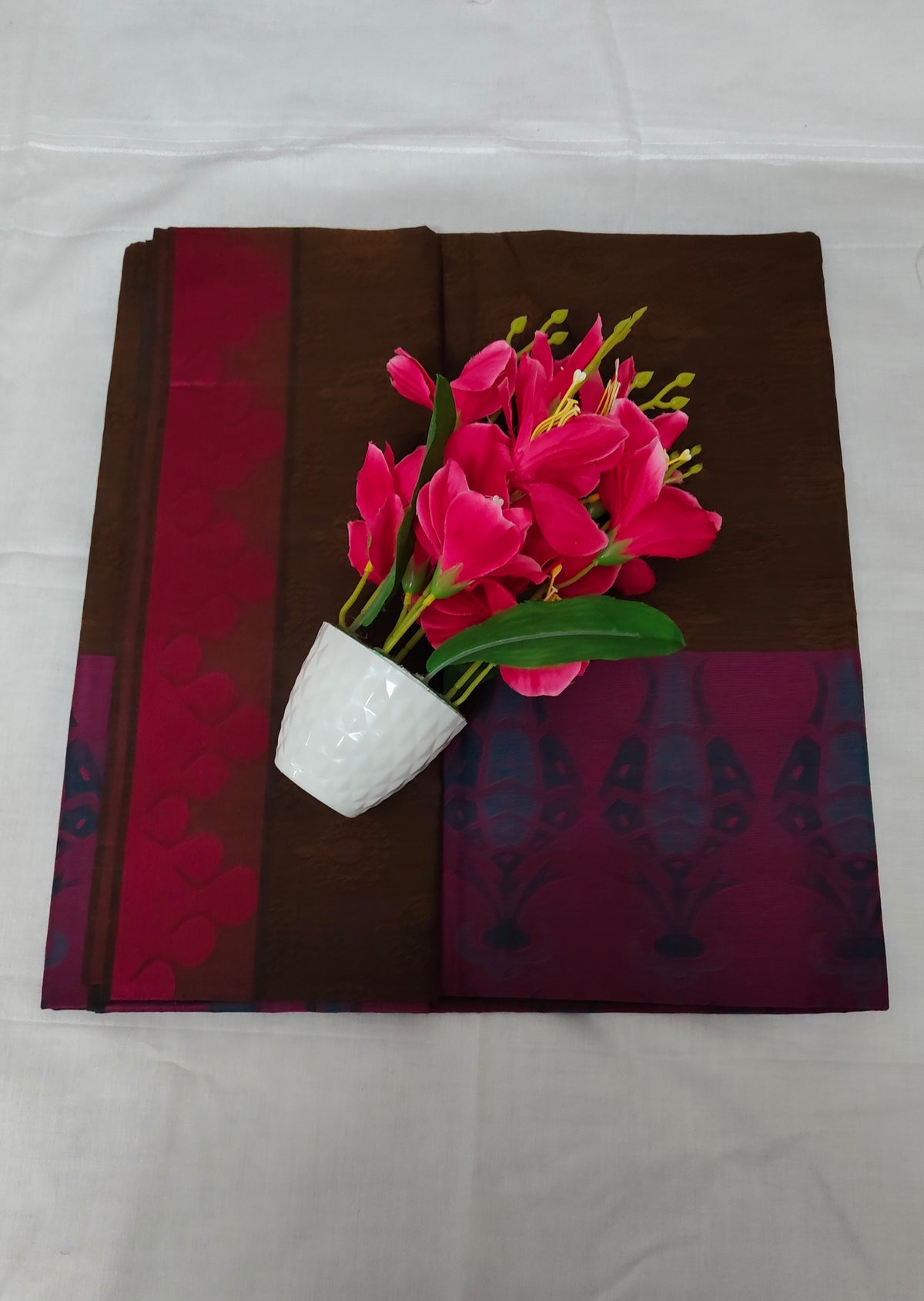 Kovai Negamam Brown Cotton Saree with Magenta Border