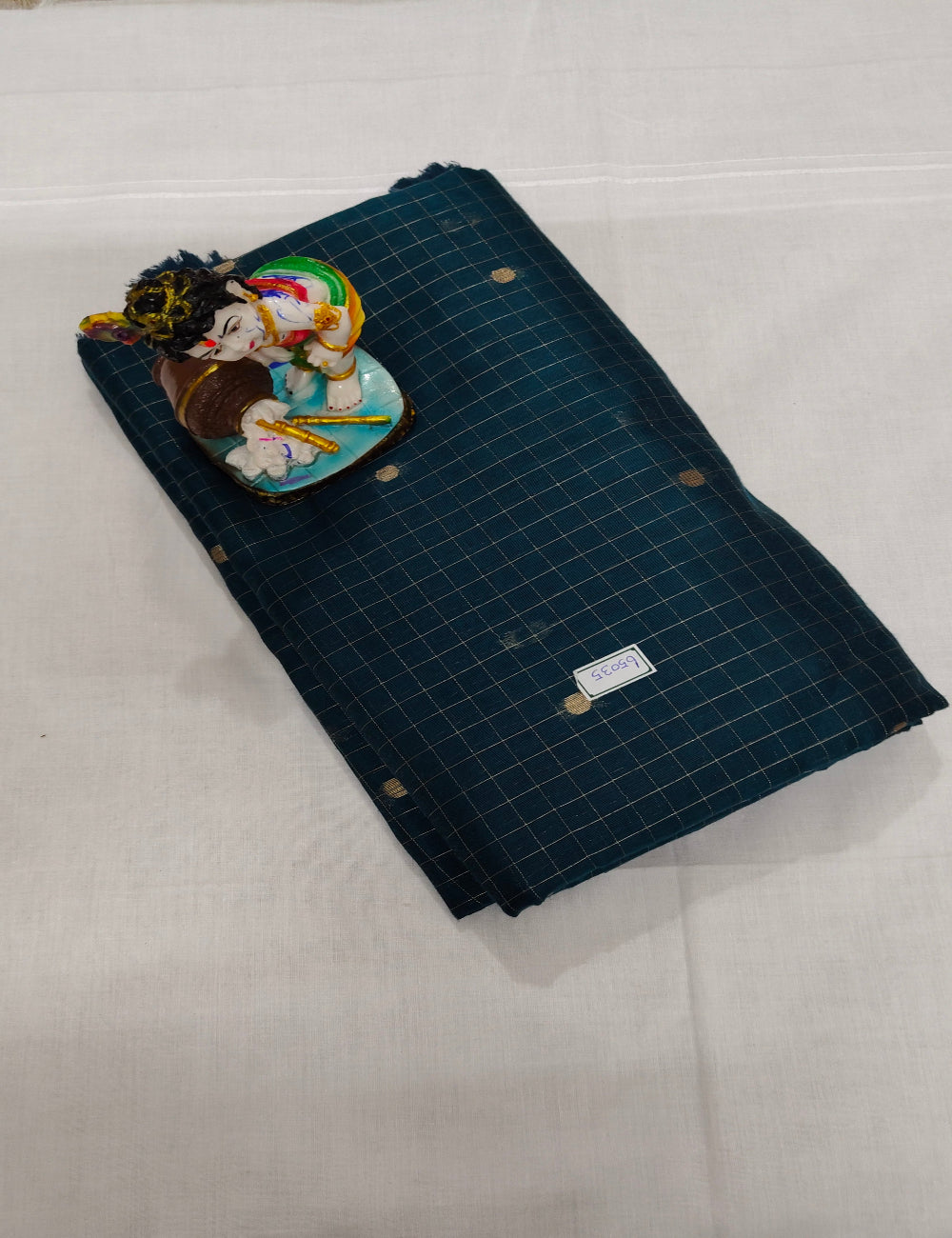 Navy Blue Linen Checked Cotton Saree