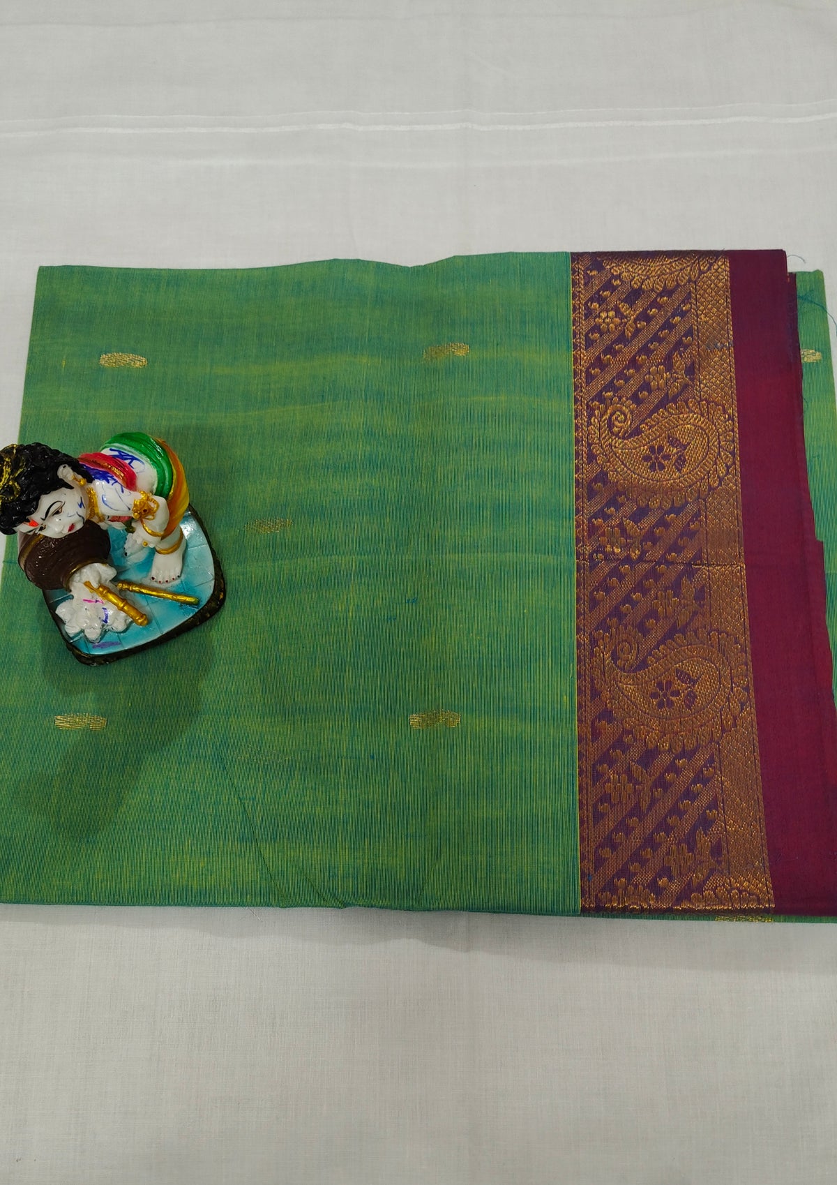 Chettinad Cotton Saree in Green with Maroon Border