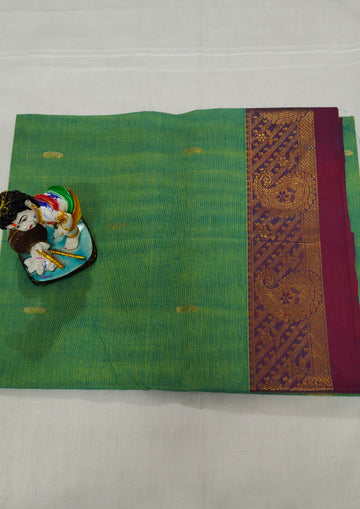 Chettinad Cotton Saree in Green with Maroon Border