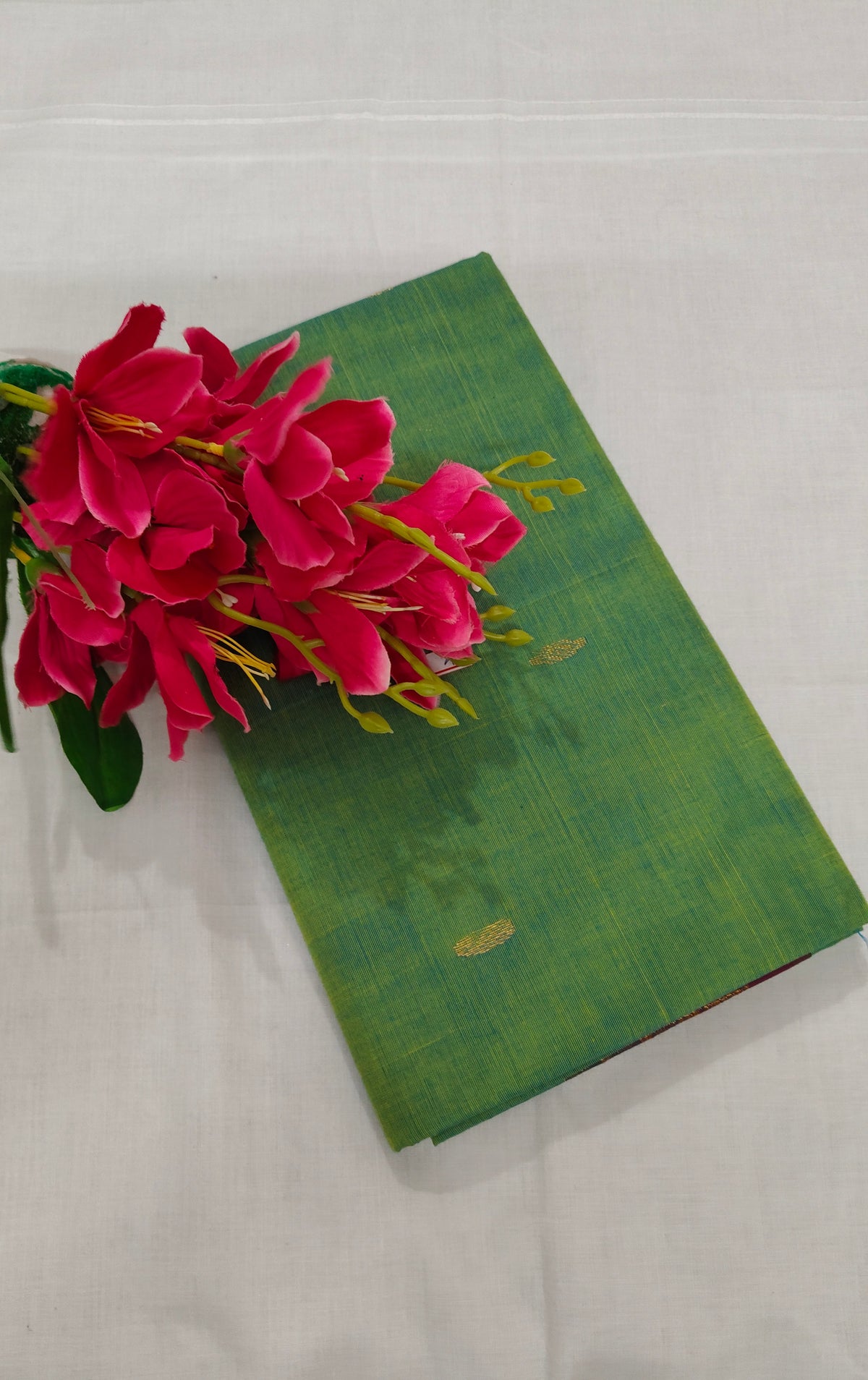 Chettinad Cotton Saree in Green with Maroon Border