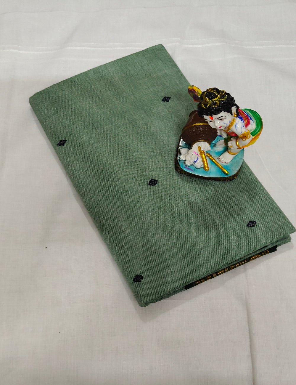 Green Chettinad Cotton Saree with Black Gold Border