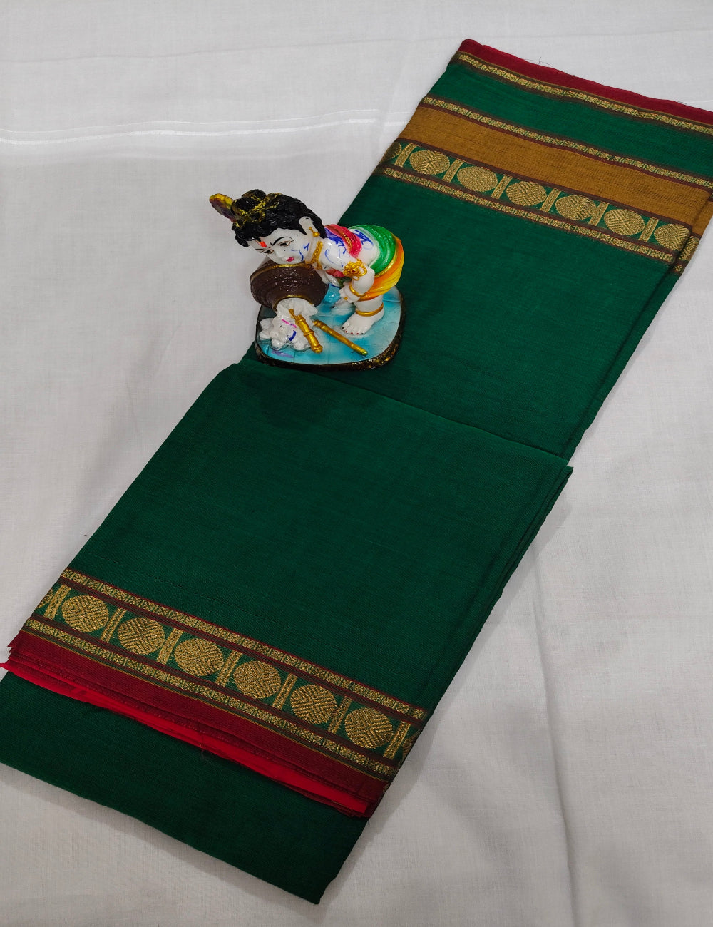Green Chettinad Cotton Saree with Golden Zari Border