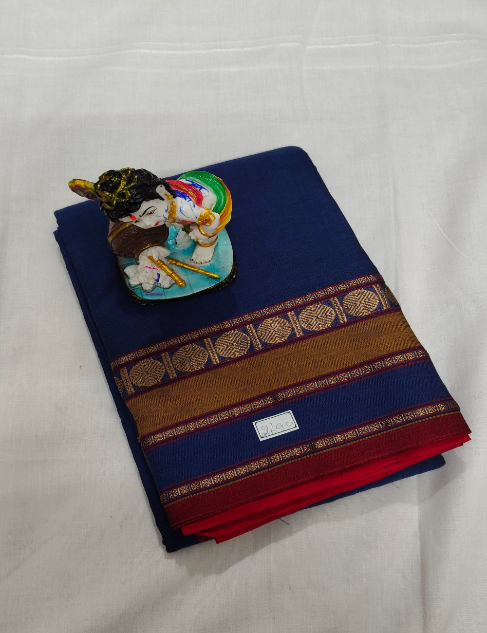 Chettinad Cotton Navy Blue Saree with Gold Zari Border