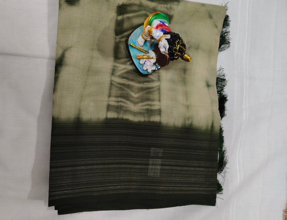 Elegant Olive Green Digital Print Linen Cotton  Saree