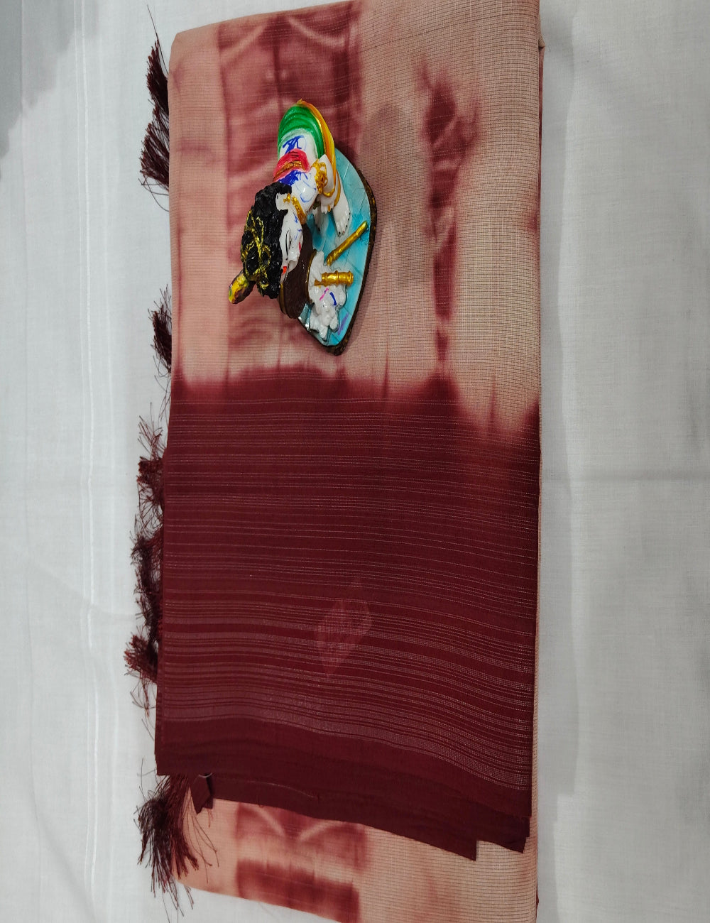Linen Soft Cotton Maroon and Beige Saree