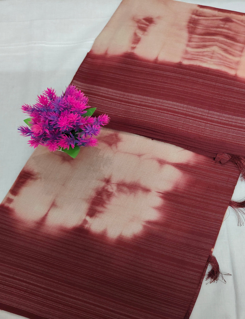 Linen Soft Cotton Maroon and Beige Saree
