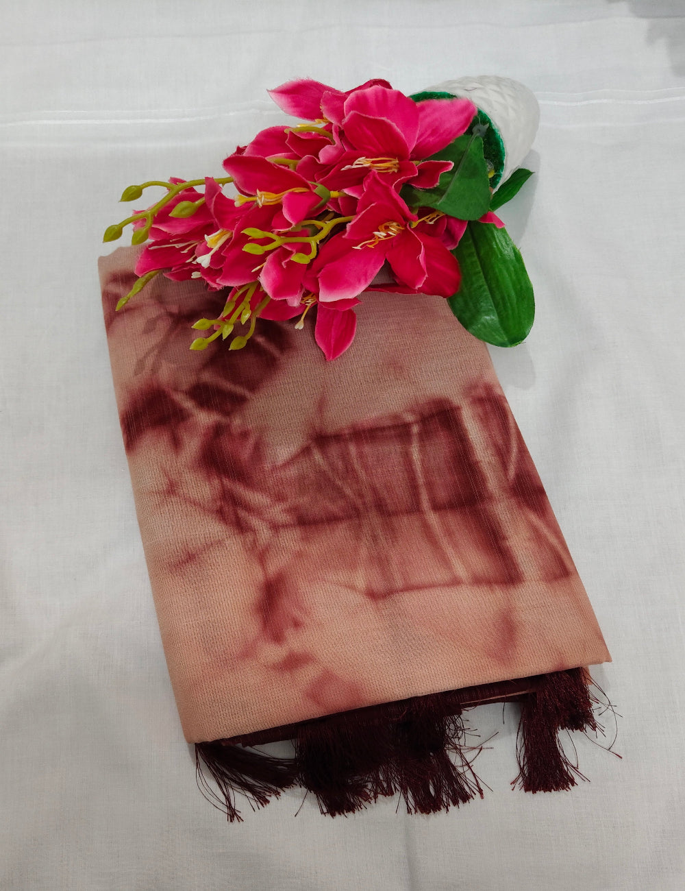 Linen Soft Cotton Maroon and Beige Saree
