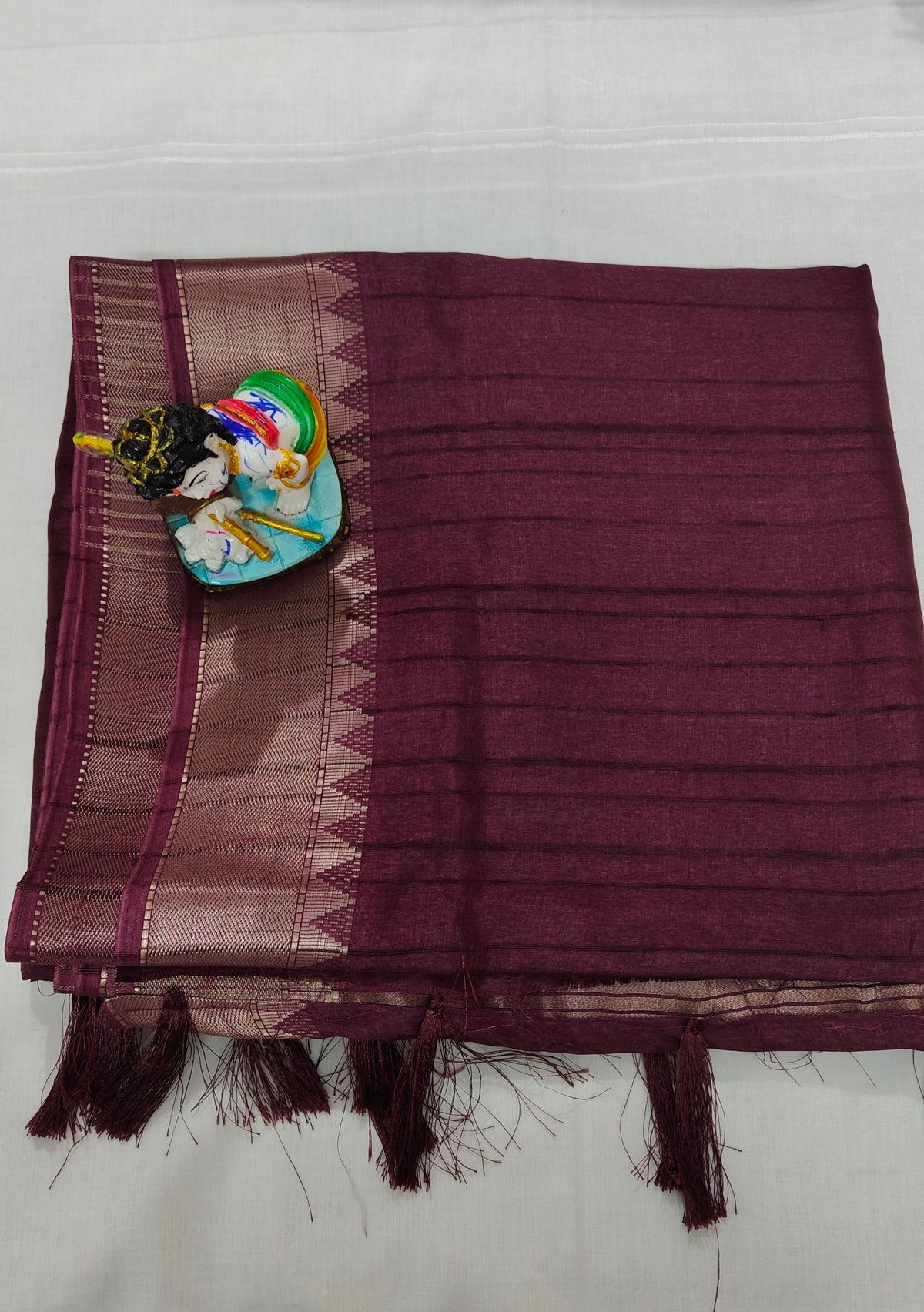 Maroon Linen Cotton Saree with Golden Border