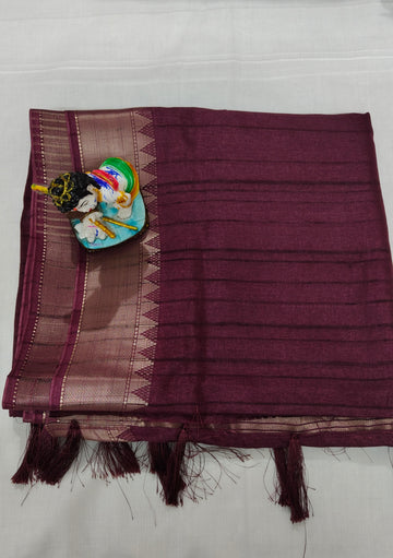 Maroon Linen Cotton Saree with Golden Border