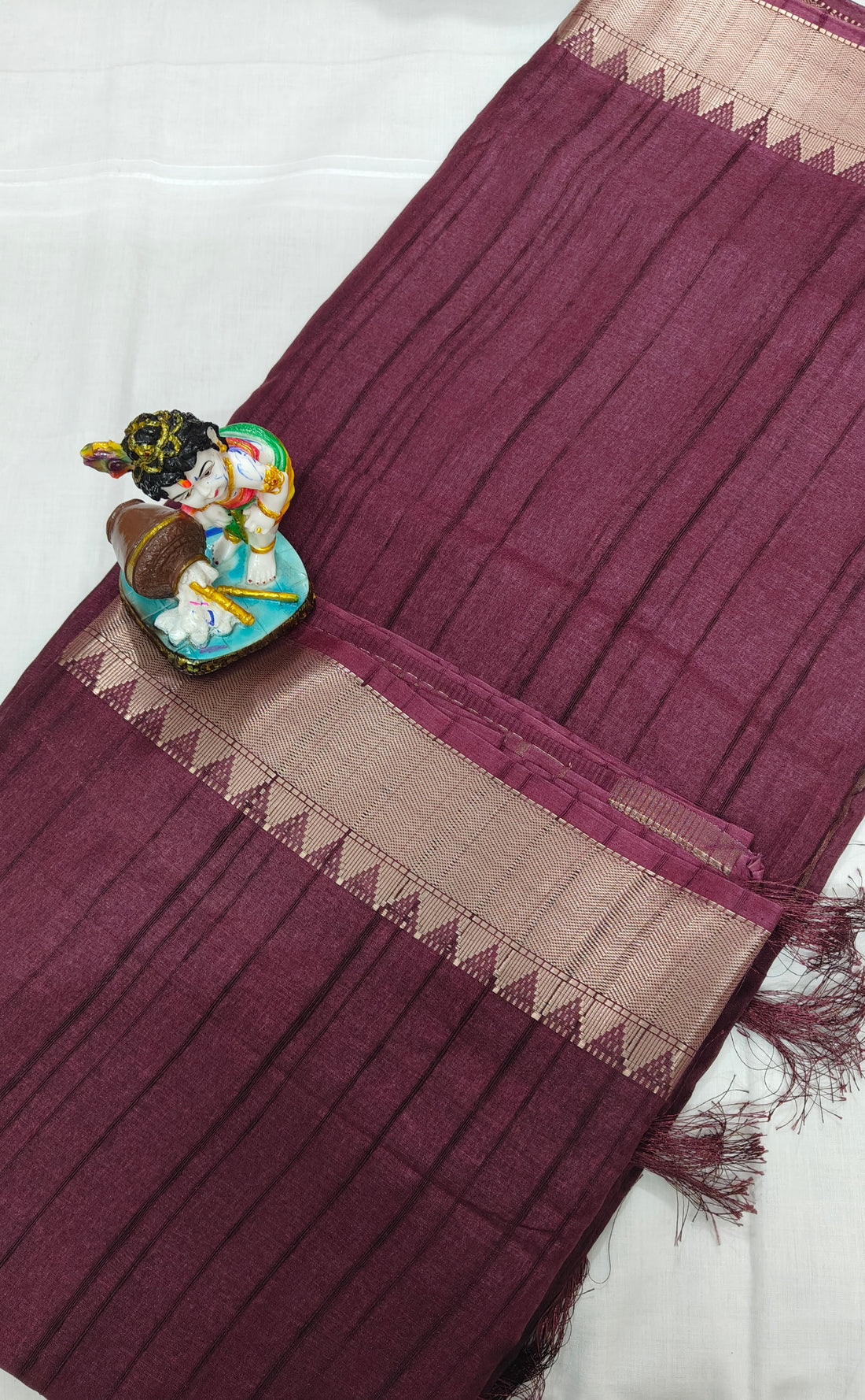 Maroon Linen Cotton Saree with Golden Border