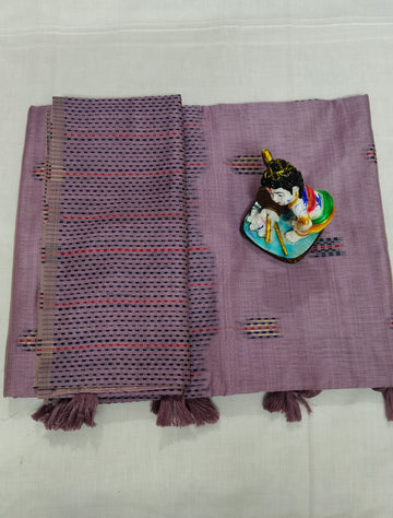 Purple Linen Soft Cotton Saree with Blouse Piece