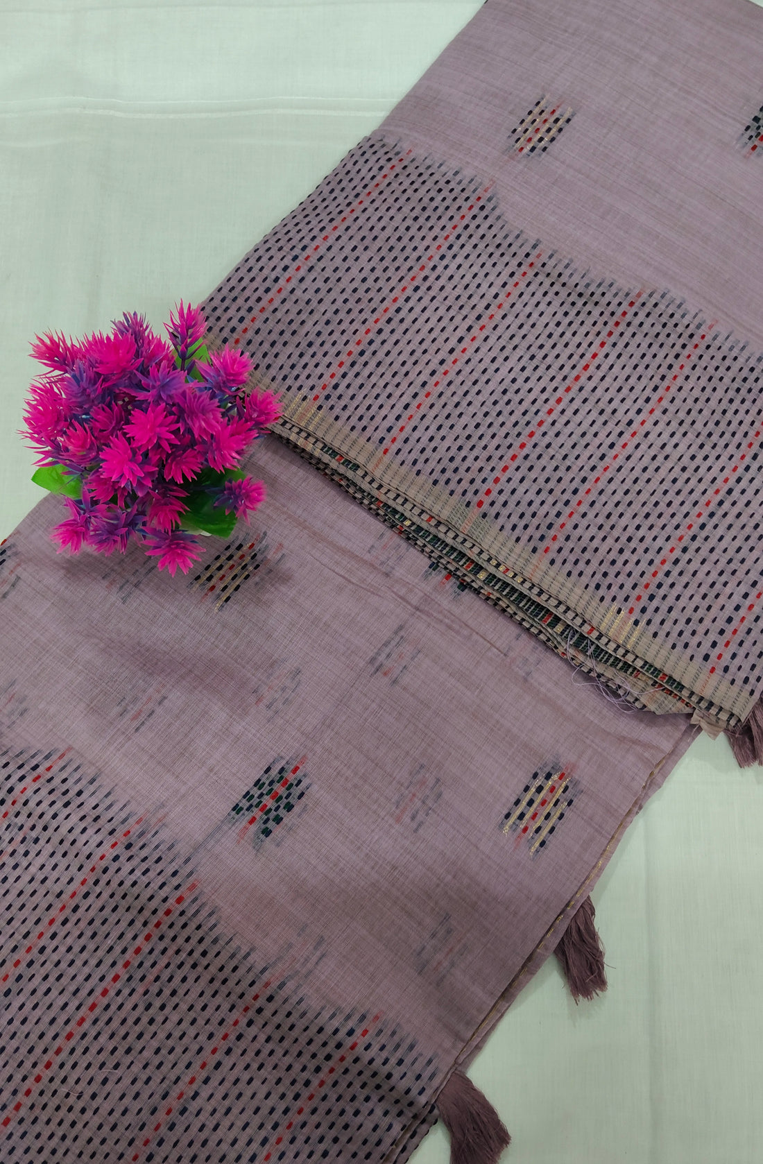 Purple Linen Soft Cotton Saree with Blouse Piece