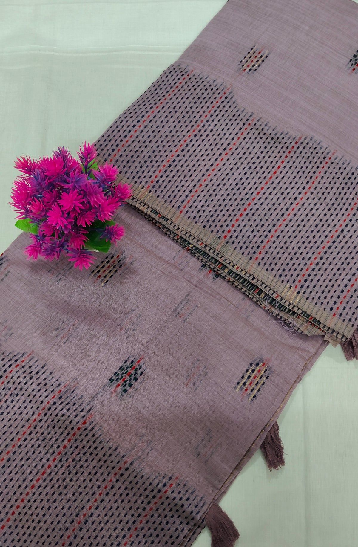 Purple Linen Soft Cotton Saree with Blouse Piece
