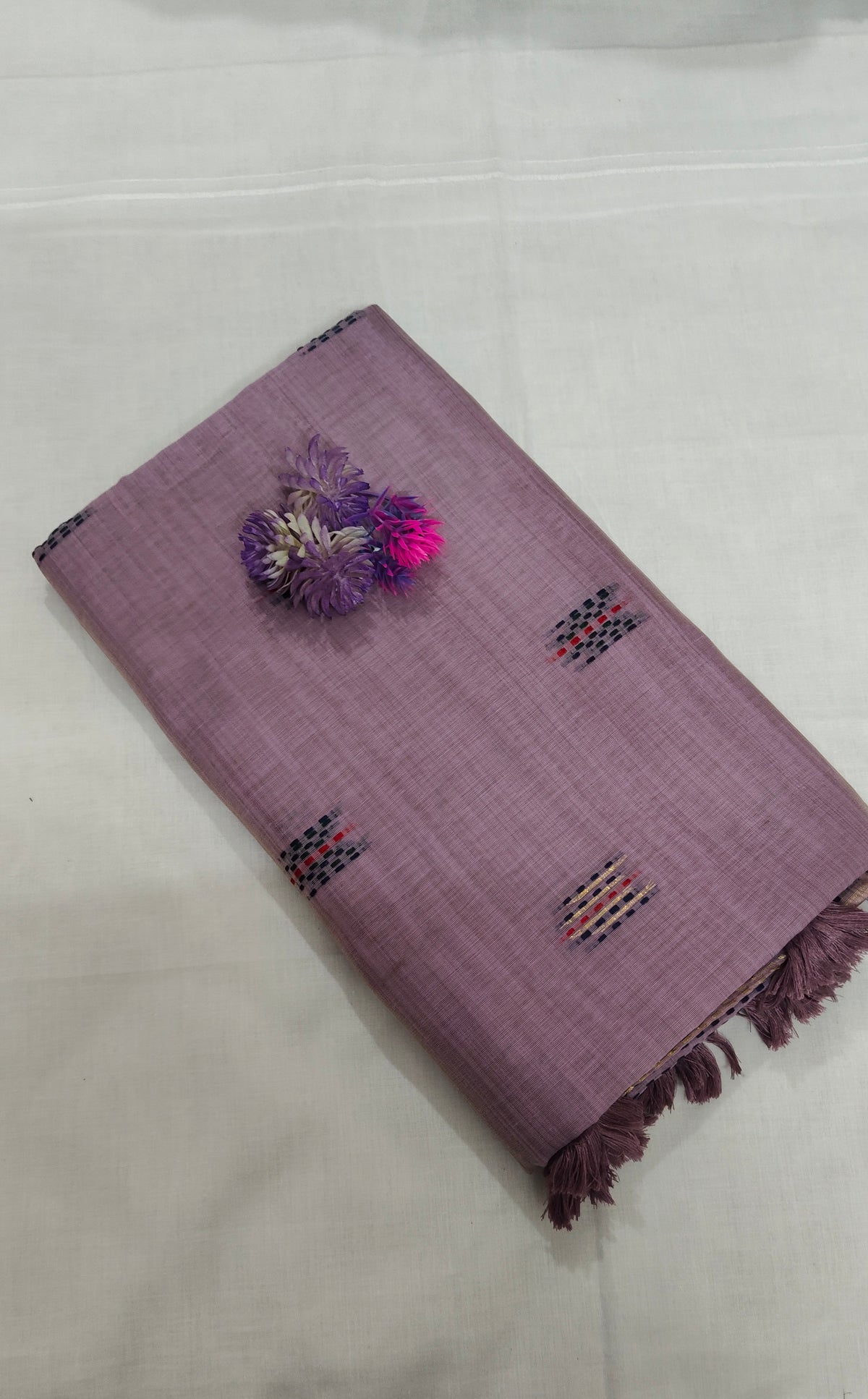 Purple Linen Soft Cotton Saree with Blouse Piece