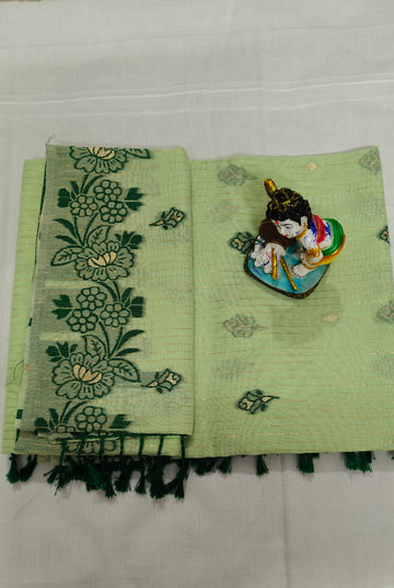 Light Green Linen Soft Cotton Saree