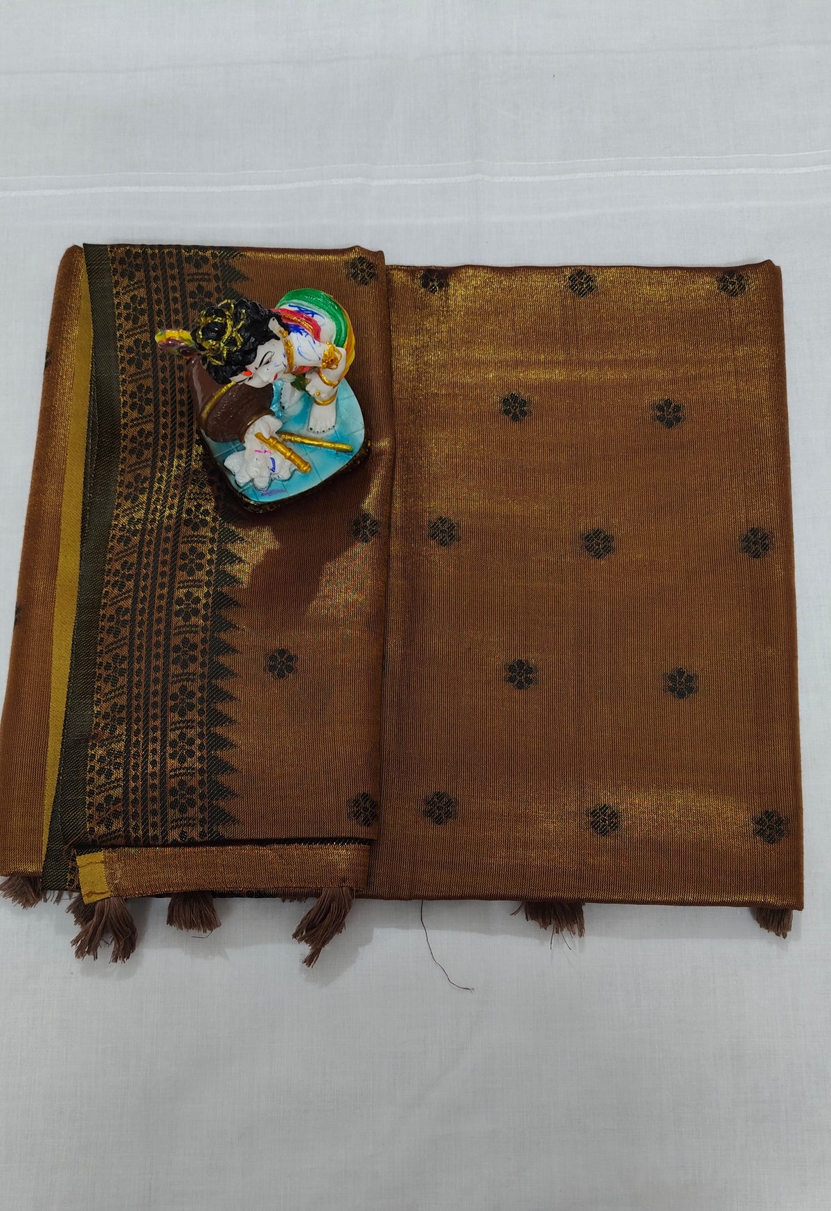 Brown Linen Tissue Saree with Floral Motifs