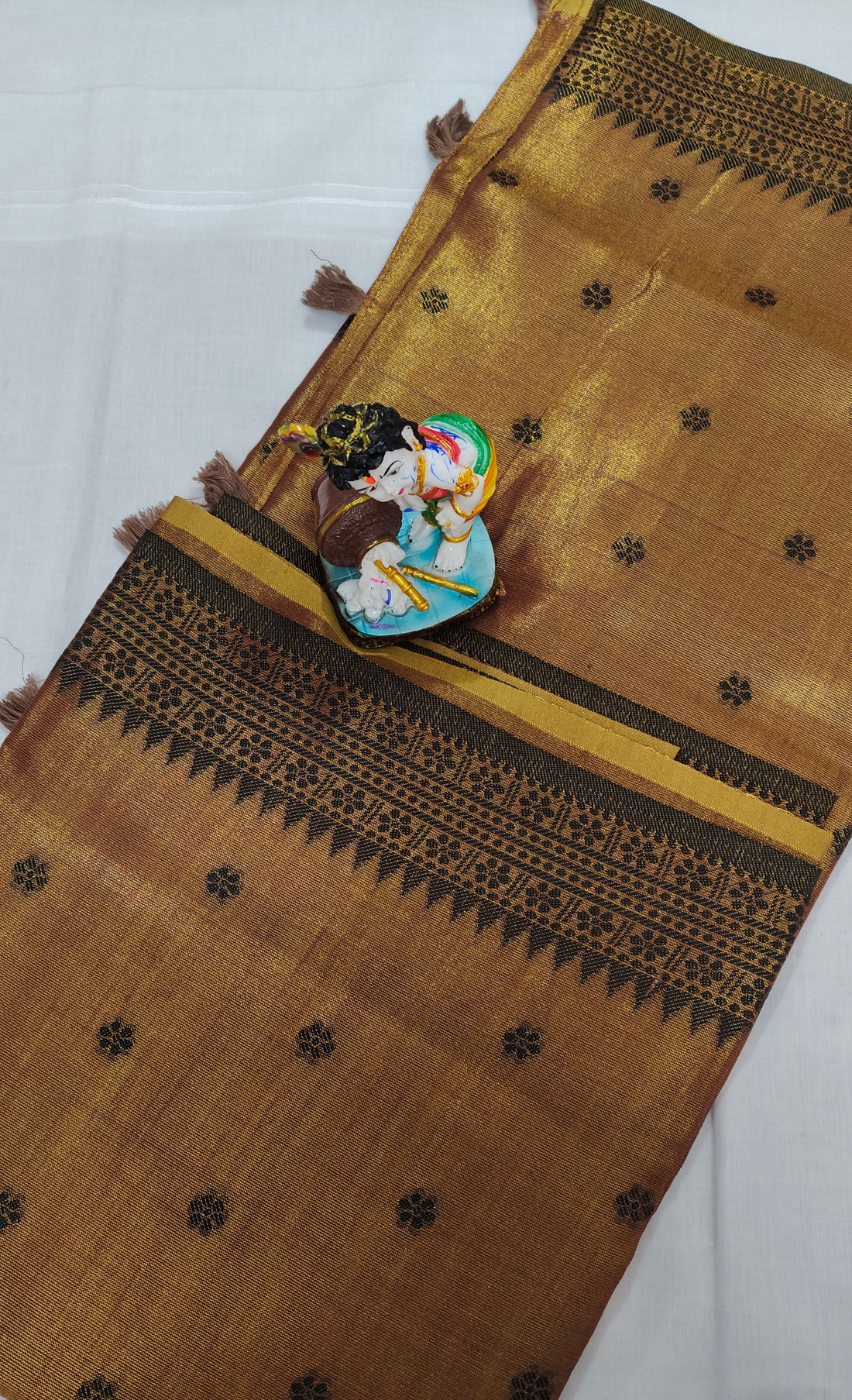 Brown Linen Tissue Saree with Floral Motifs