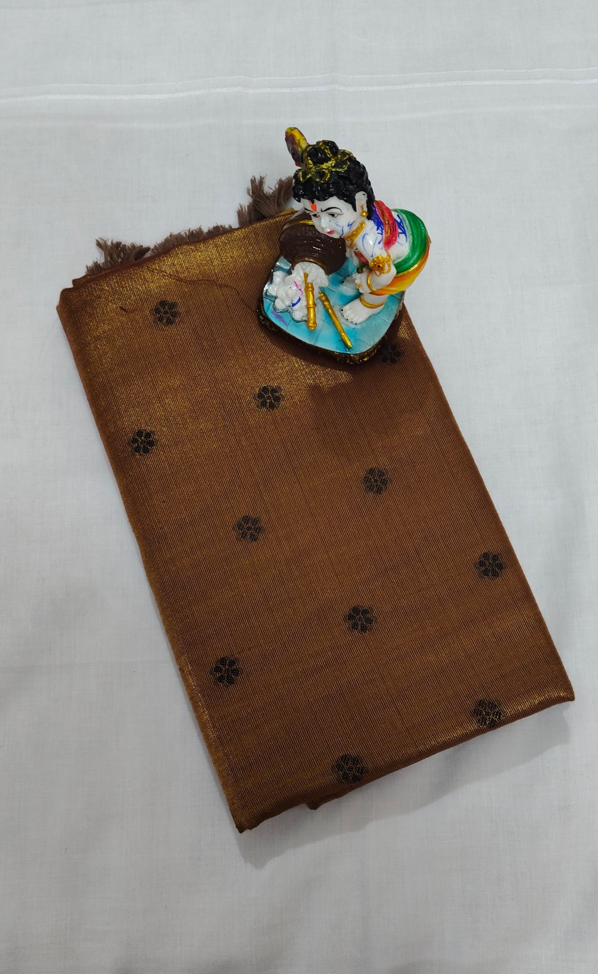 Brown Linen Tissue Saree with Floral Motifs