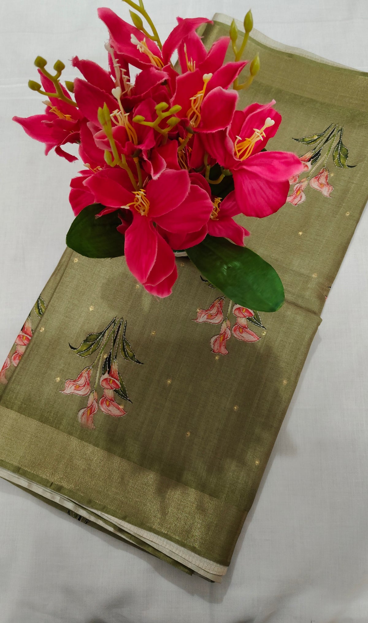Elegant Olive Green Digital Print Saree