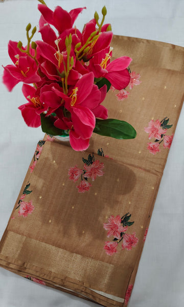 Brown Digital Print Floral Saree