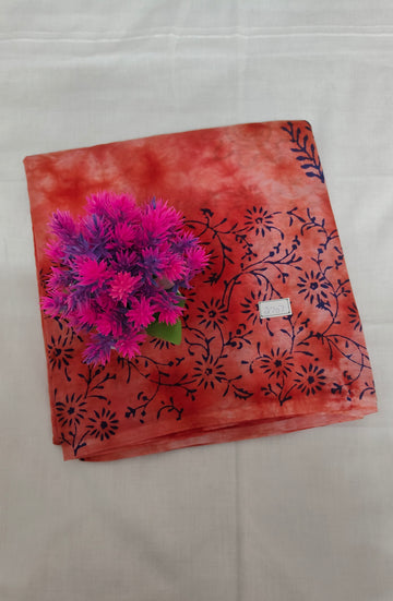 Mulmul Cotton Red Floral Print Saree