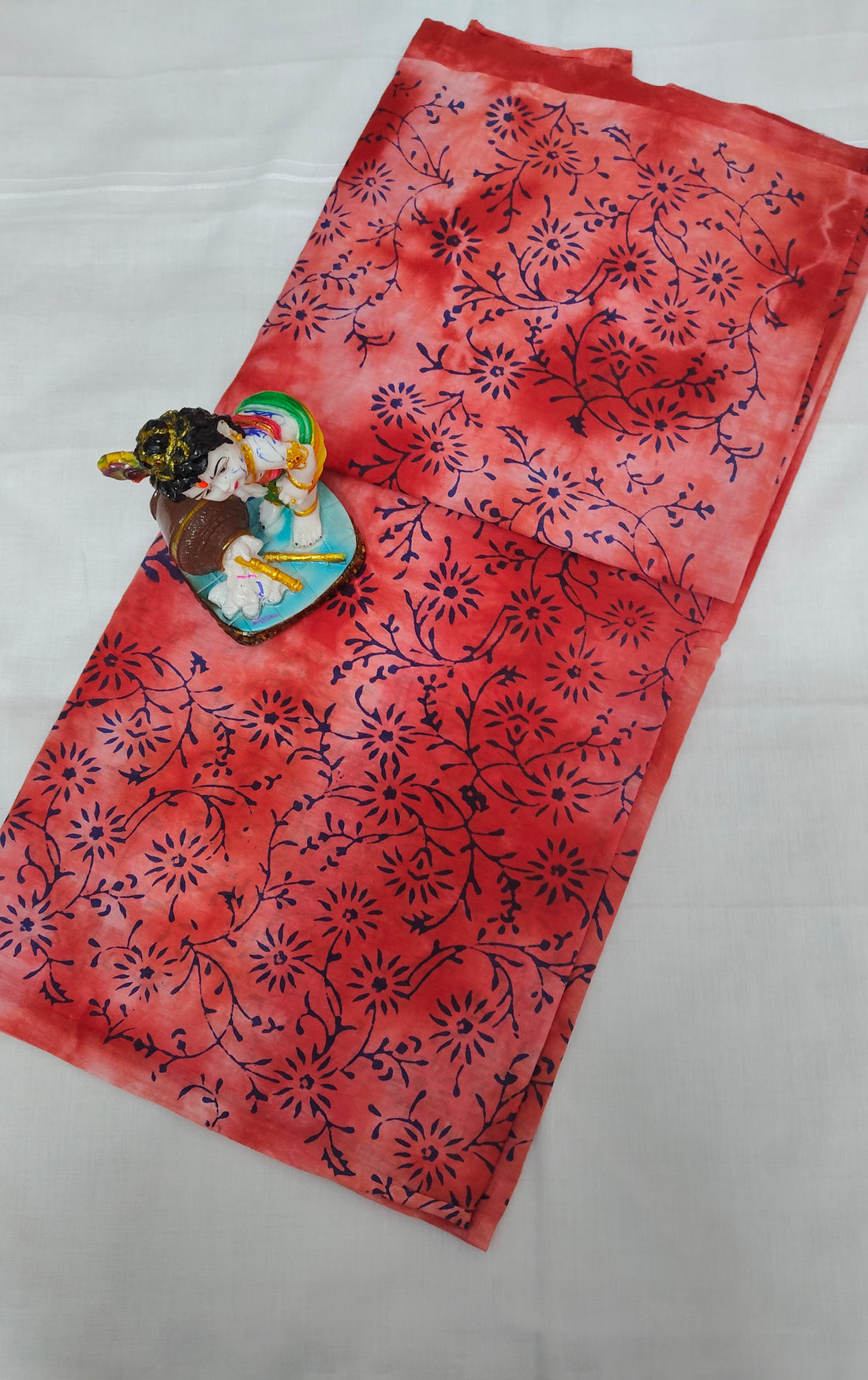 Mulmul Cotton Red Floral Print Saree