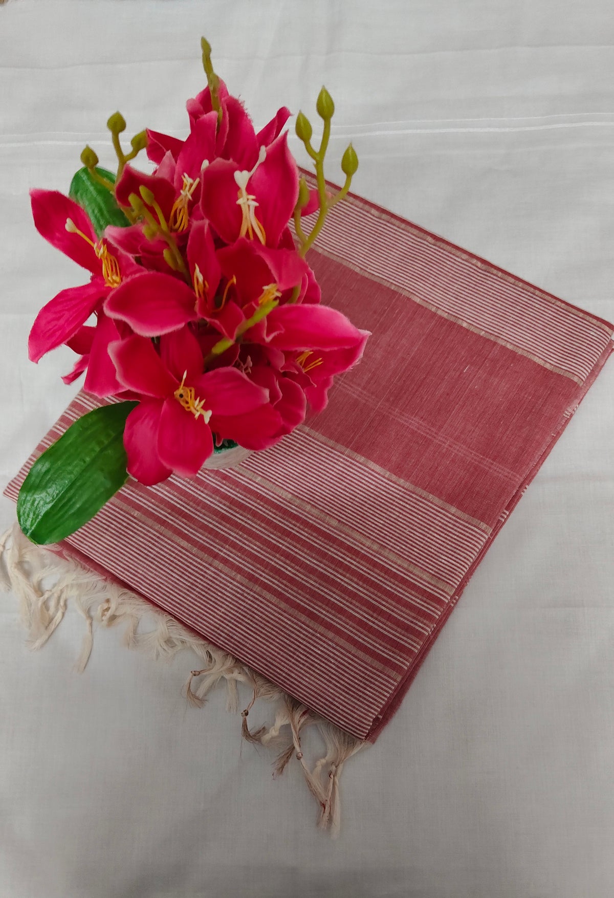 Lilac Cotton Saree with Stripes