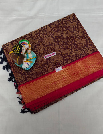 Chettinad Vanasingaram Saree - Maroon with Gold Motifs