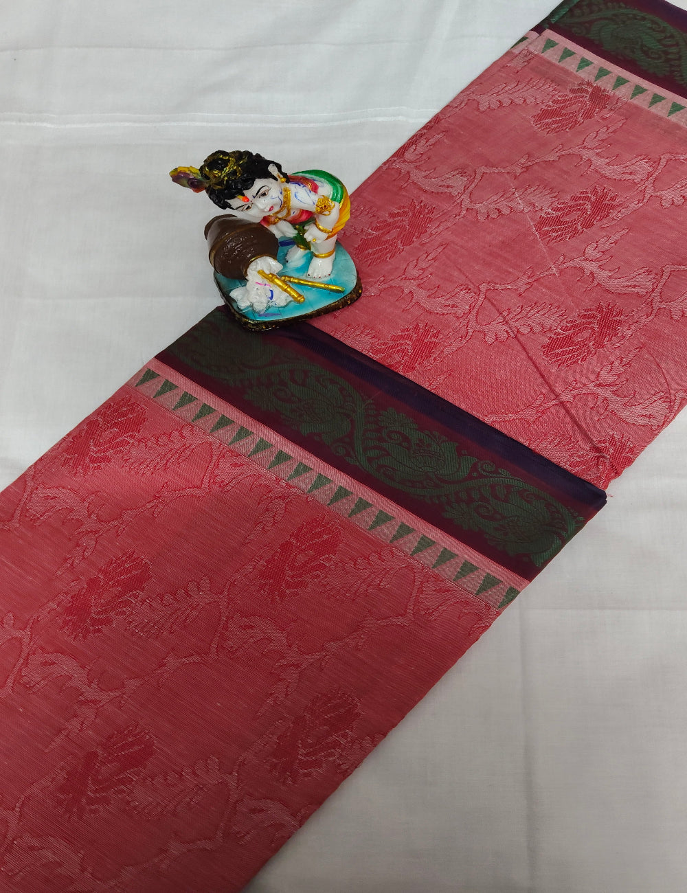 Negamam Embosed Cotton Saree - Rose Pink with Jacquard Border