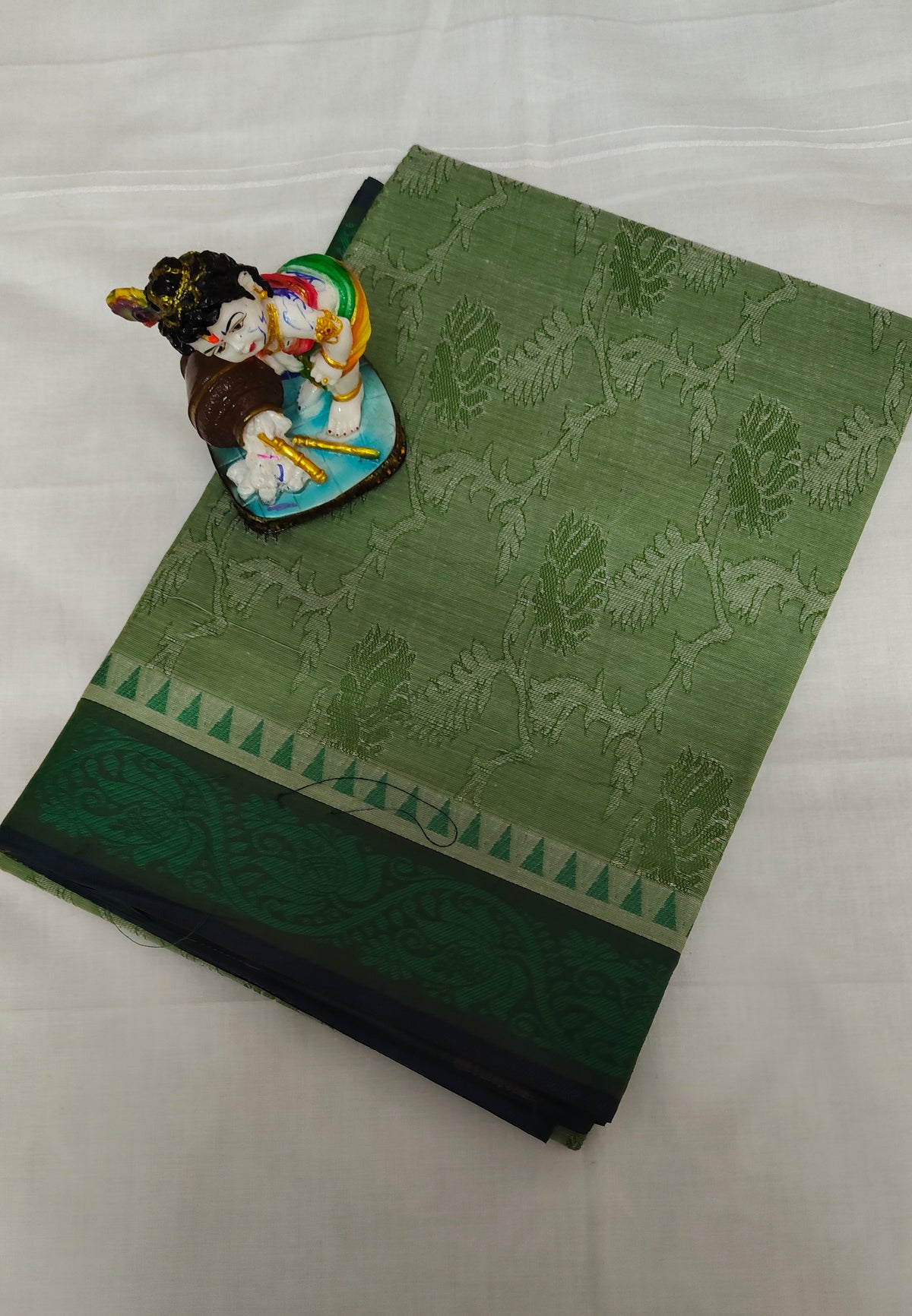 Negamam Embossed Green Cotton Saree
