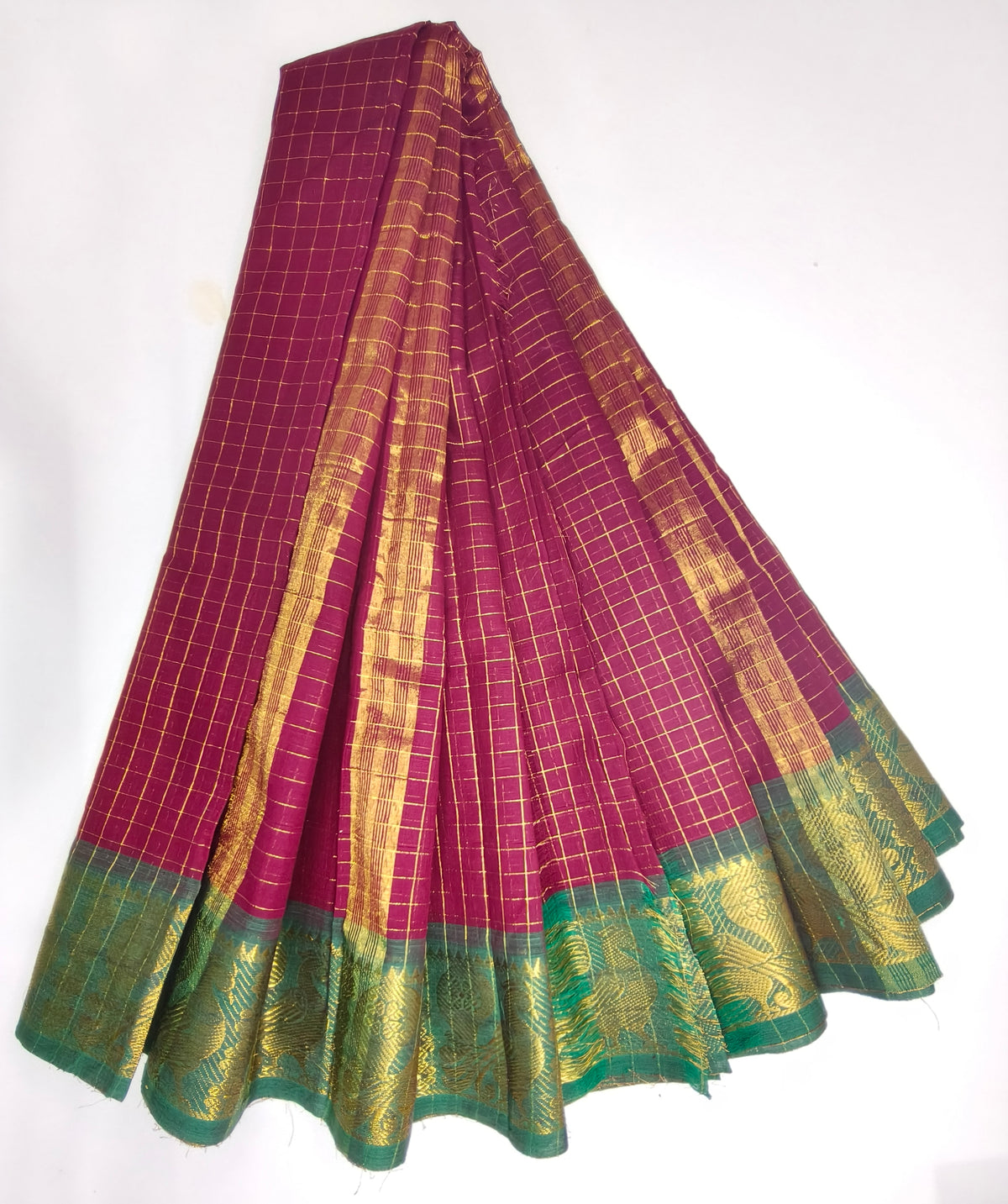 Madurai Sungudi Cotton Saree with Golden Zari Border