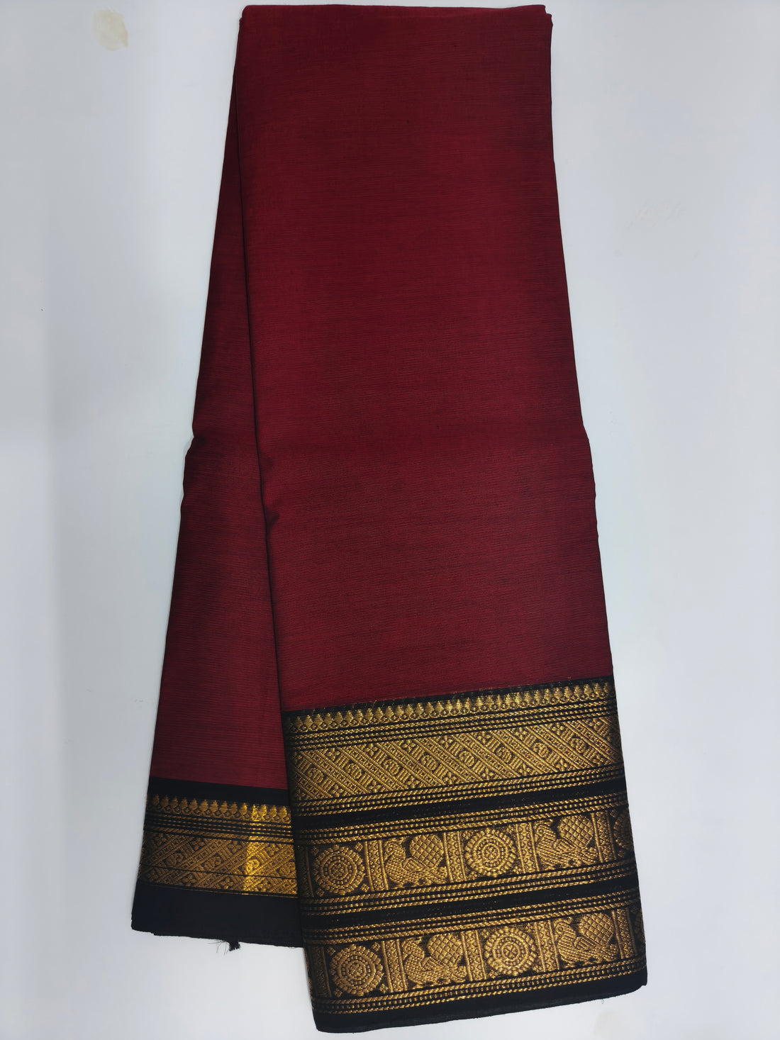 Maroon Kanjeevaram Cotton Saree with Golden Woven Design Border