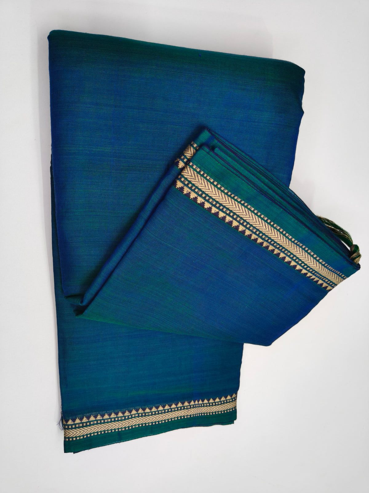 Narayan Bet 125 Count Cotton Blue Saree with Zari Border