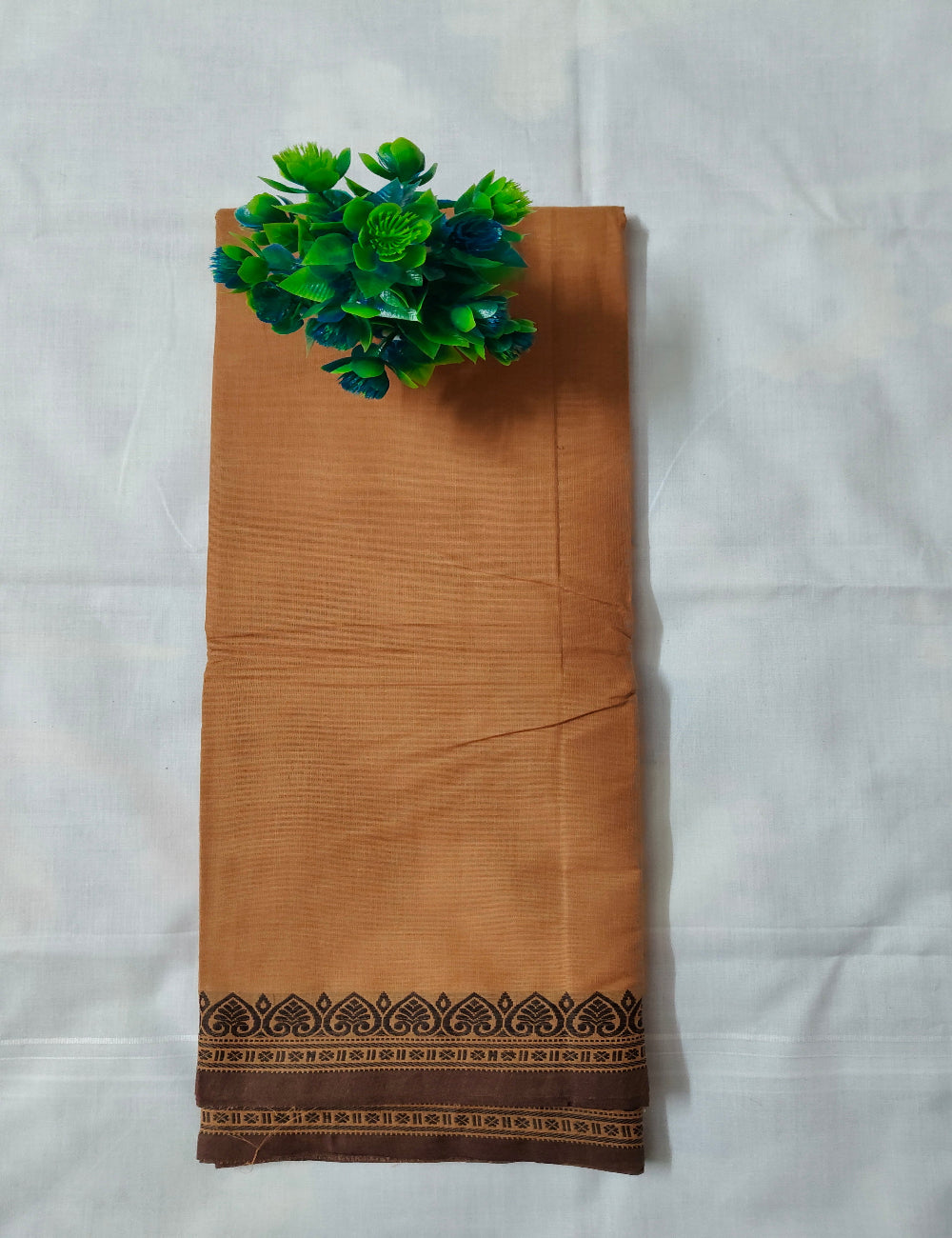 Chettinad Cotton Saree with Printed Brown Border