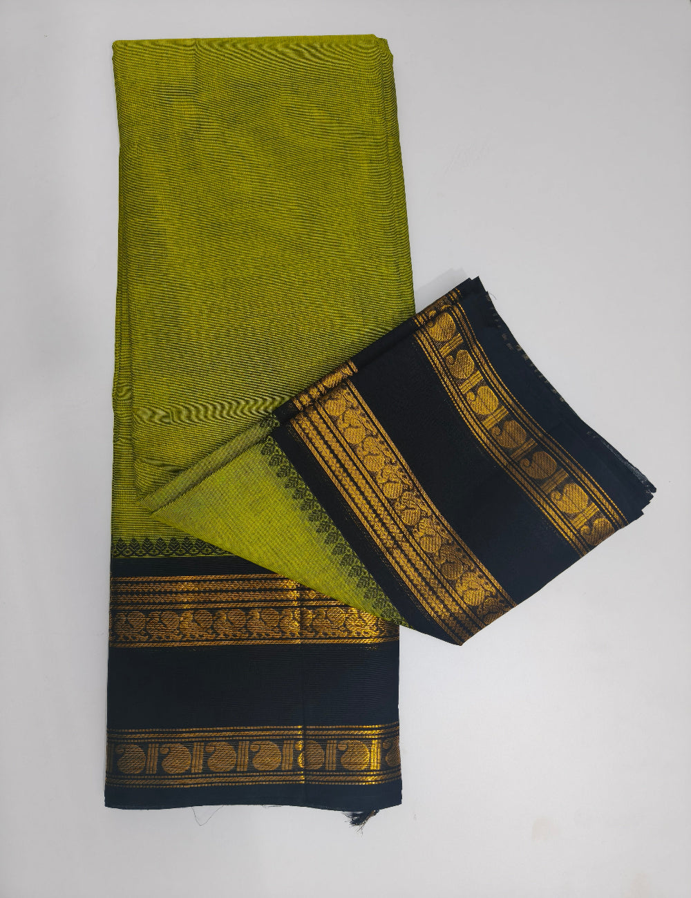 Kanchi Cotton Saree with Golden Zari Border - Mehendi Green