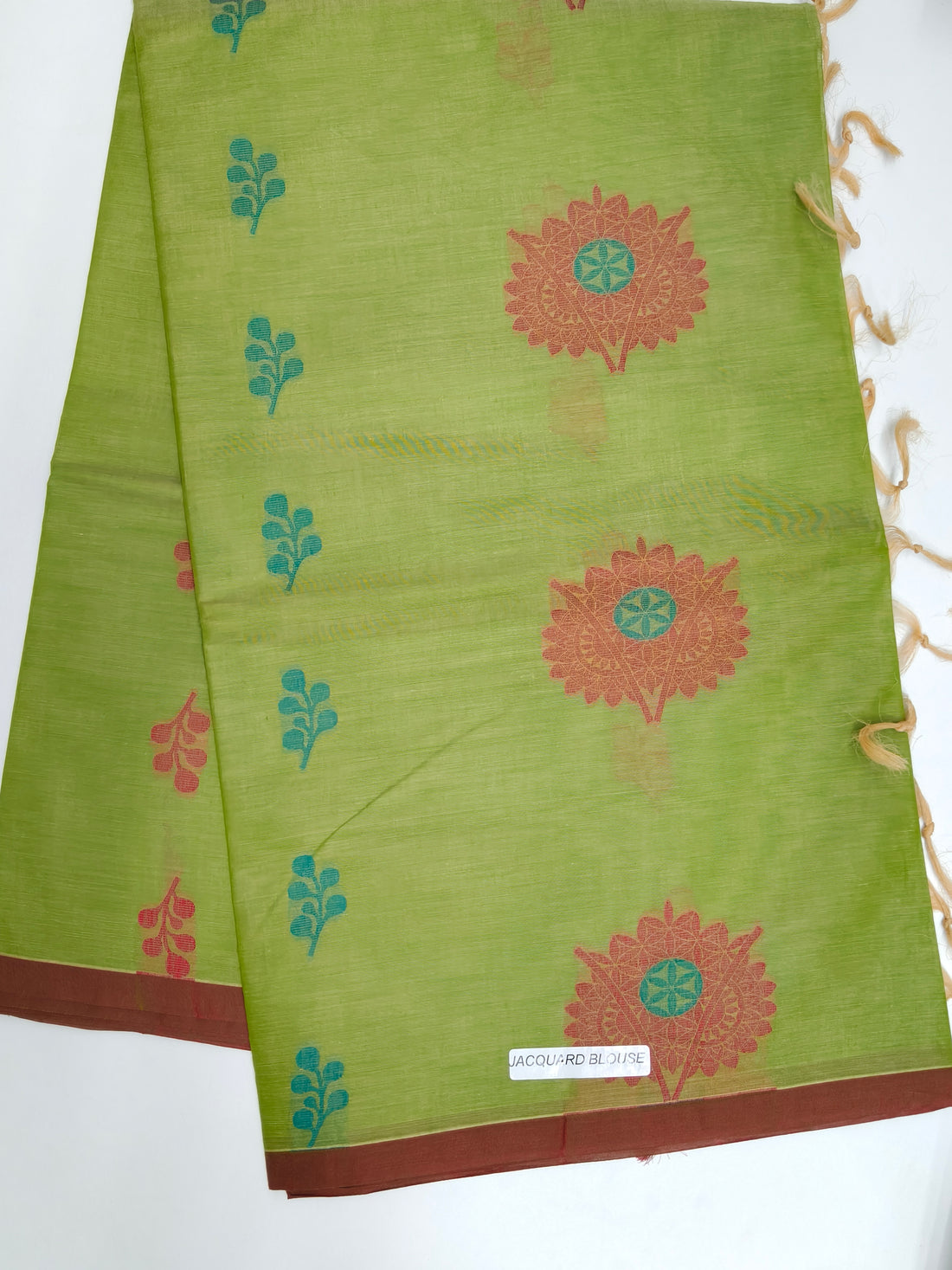 Chettinad Cotton Saree - Green Floral with Jacquard Blouse