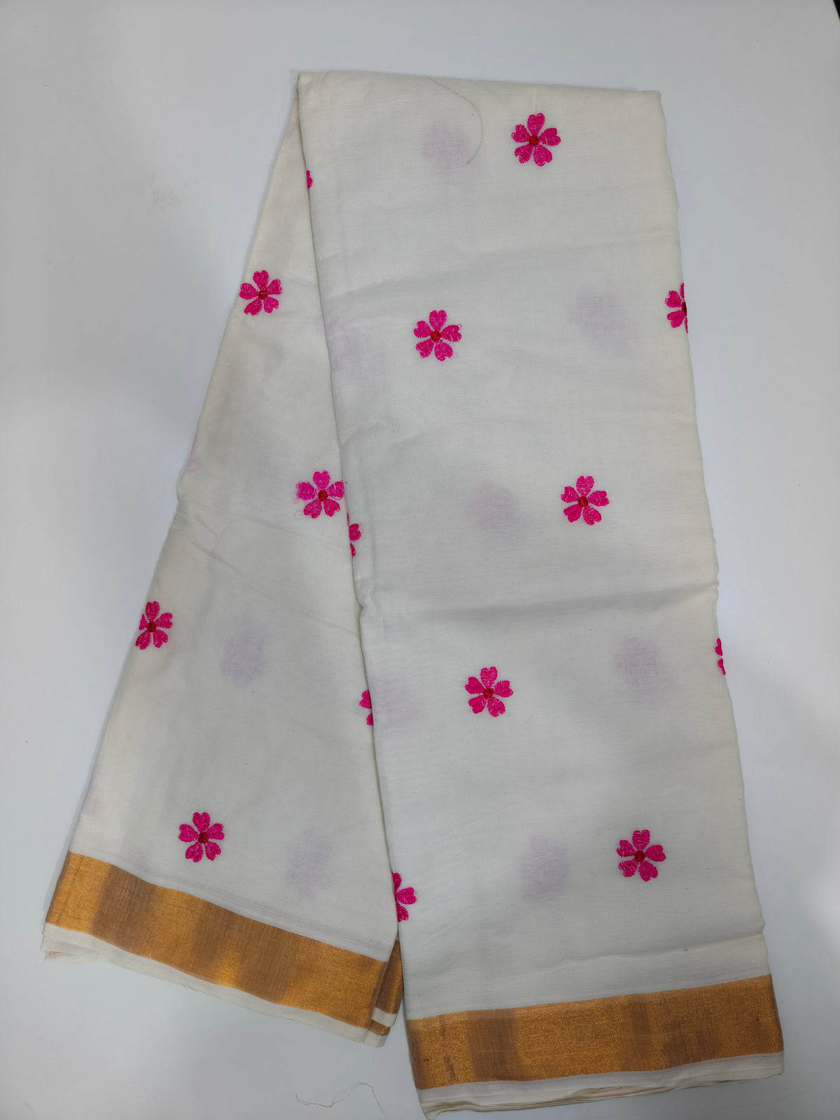 Onam Special Pure Cotton Embroidered Saree