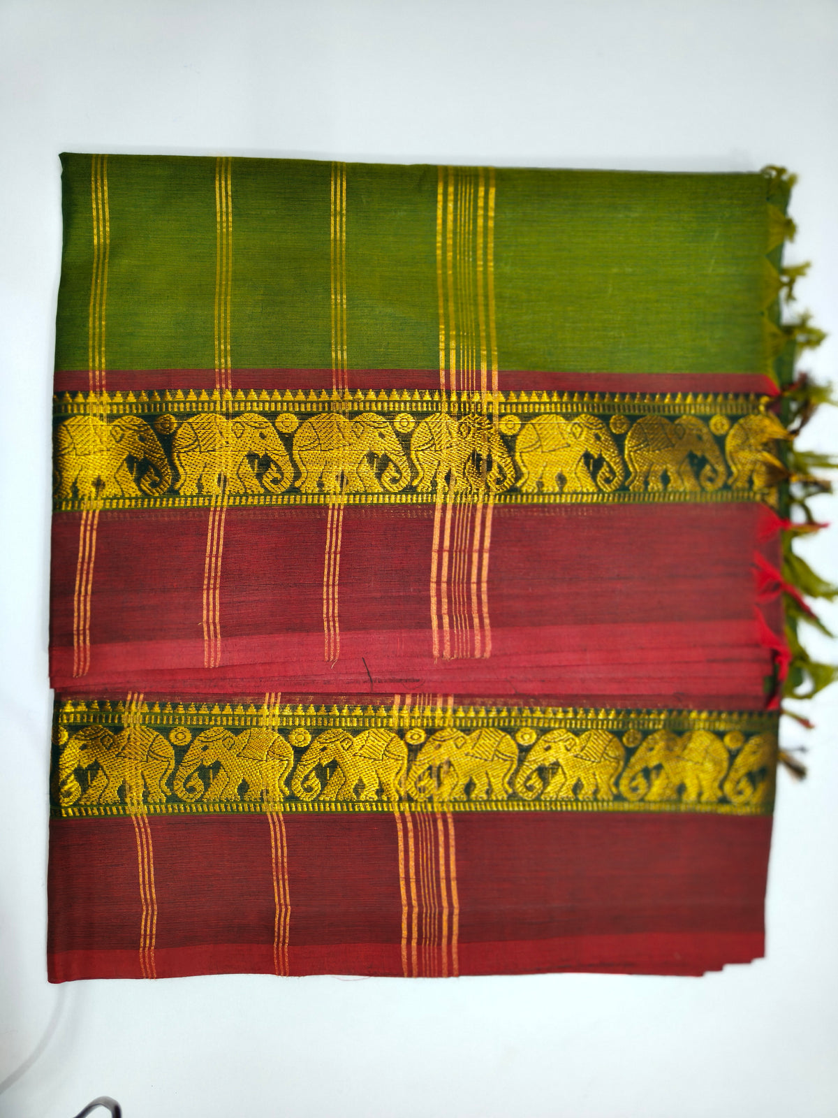 Chettinad Handloom Cotton Saree Green and Red