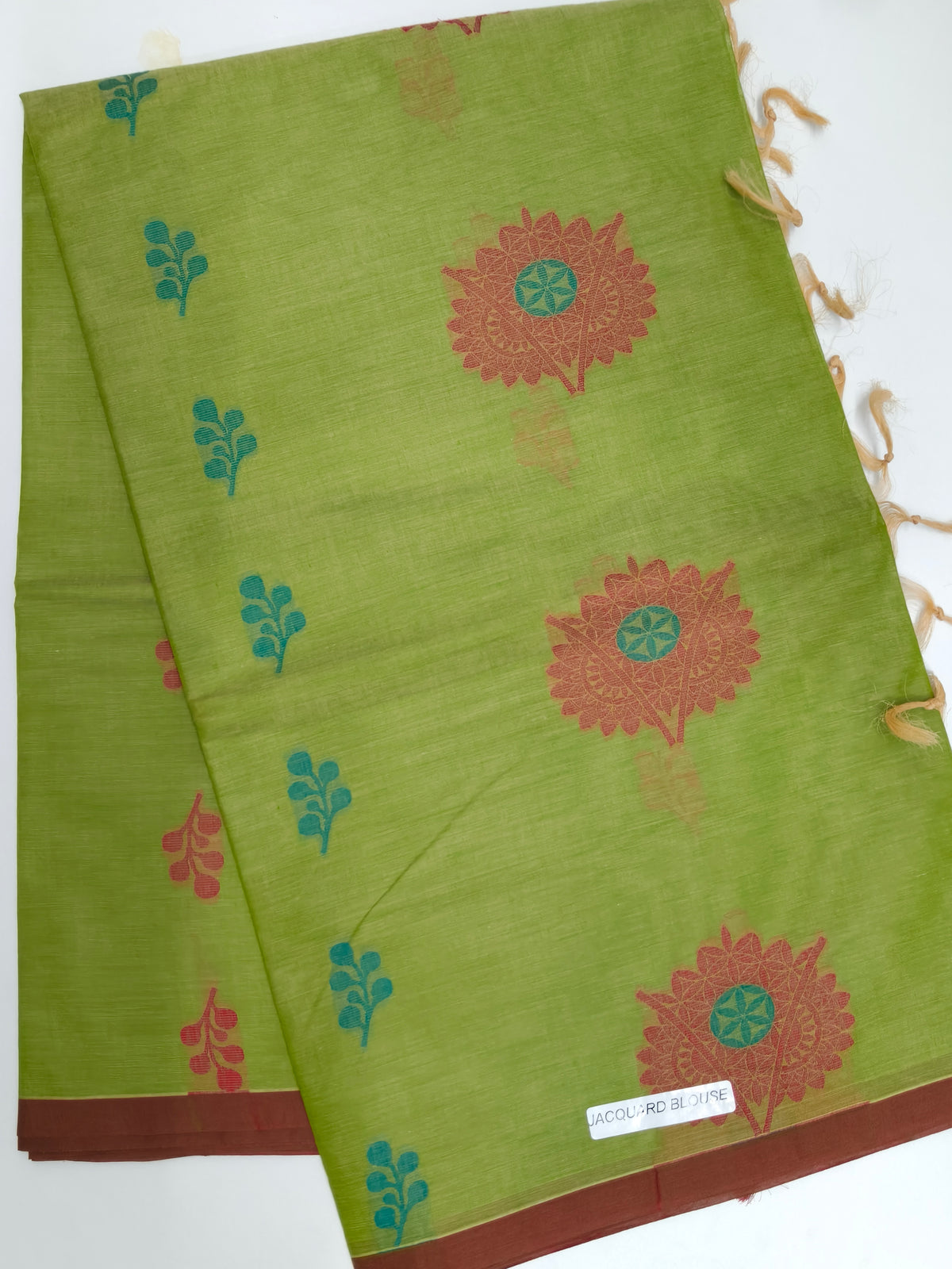 Chettinad Cotton Saree - Green Floral with Jacquard Blouse