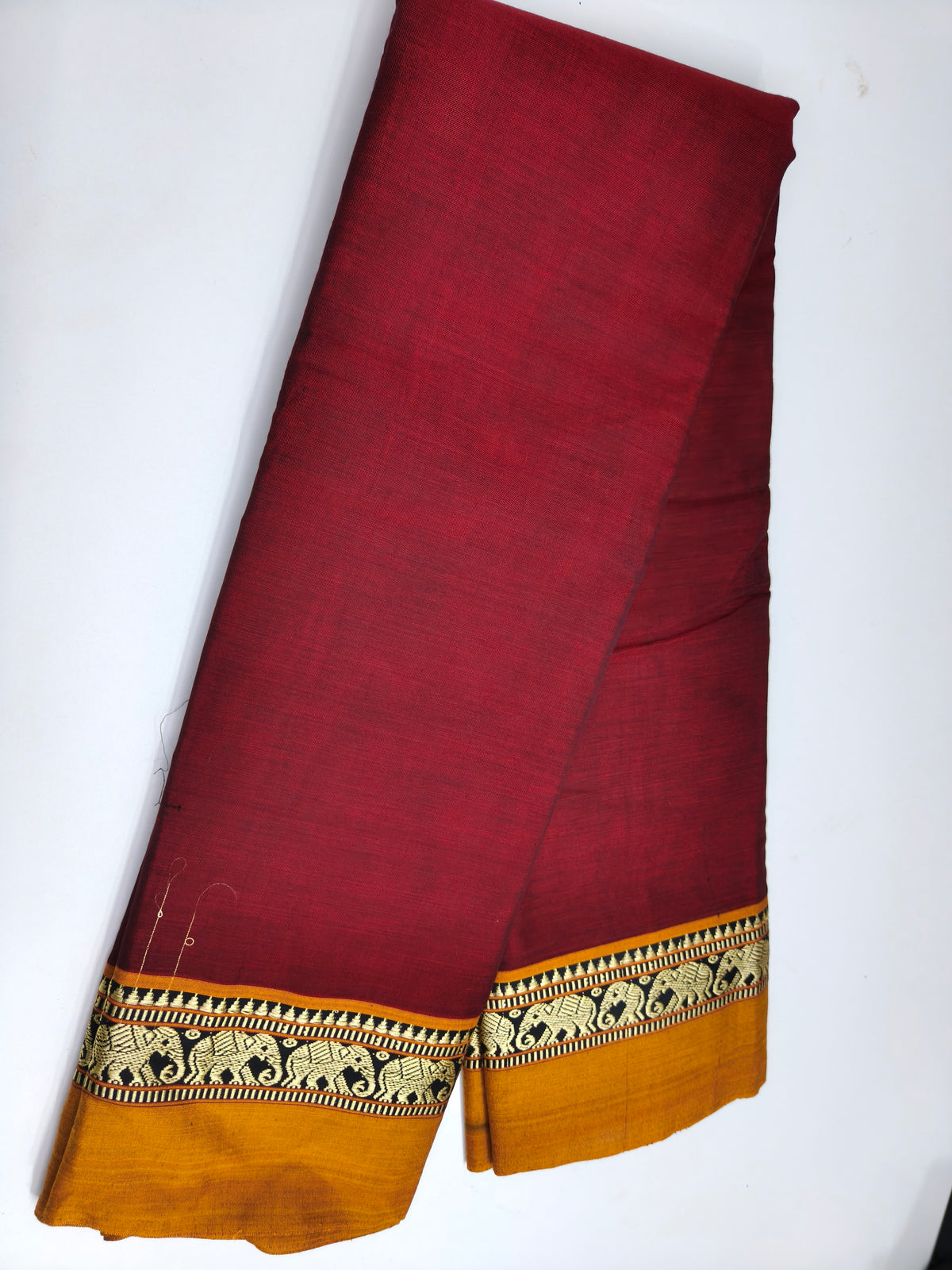 Maroon Kanchi Cotton Saree with Elephant Woven Border