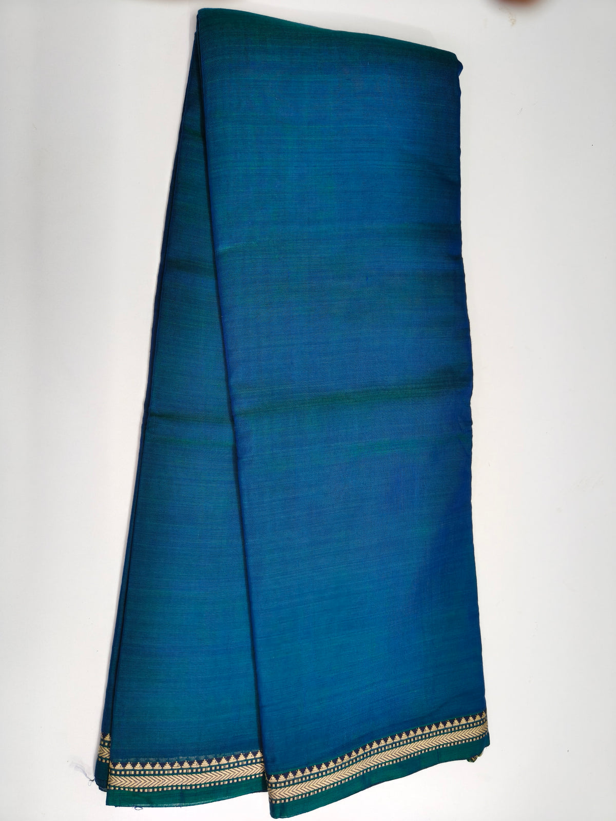 Narayan Bet 125 Count Cotton Blue Saree with Zari Border