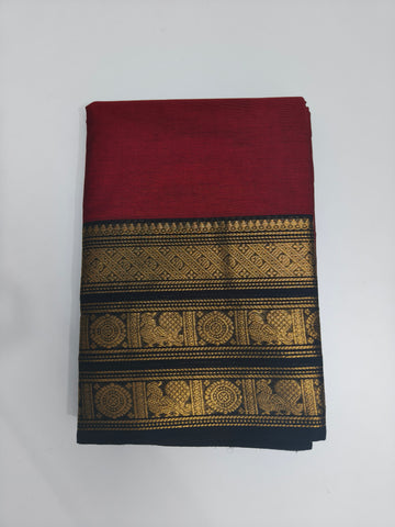 Maroon Kanjeevaram Cotton Saree with Golden Woven Design Border