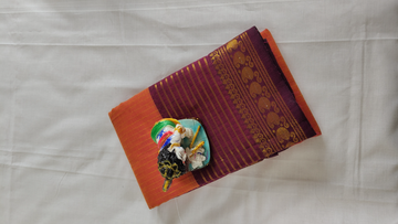 Orange Cotton Saree with Maroon Zari Border
