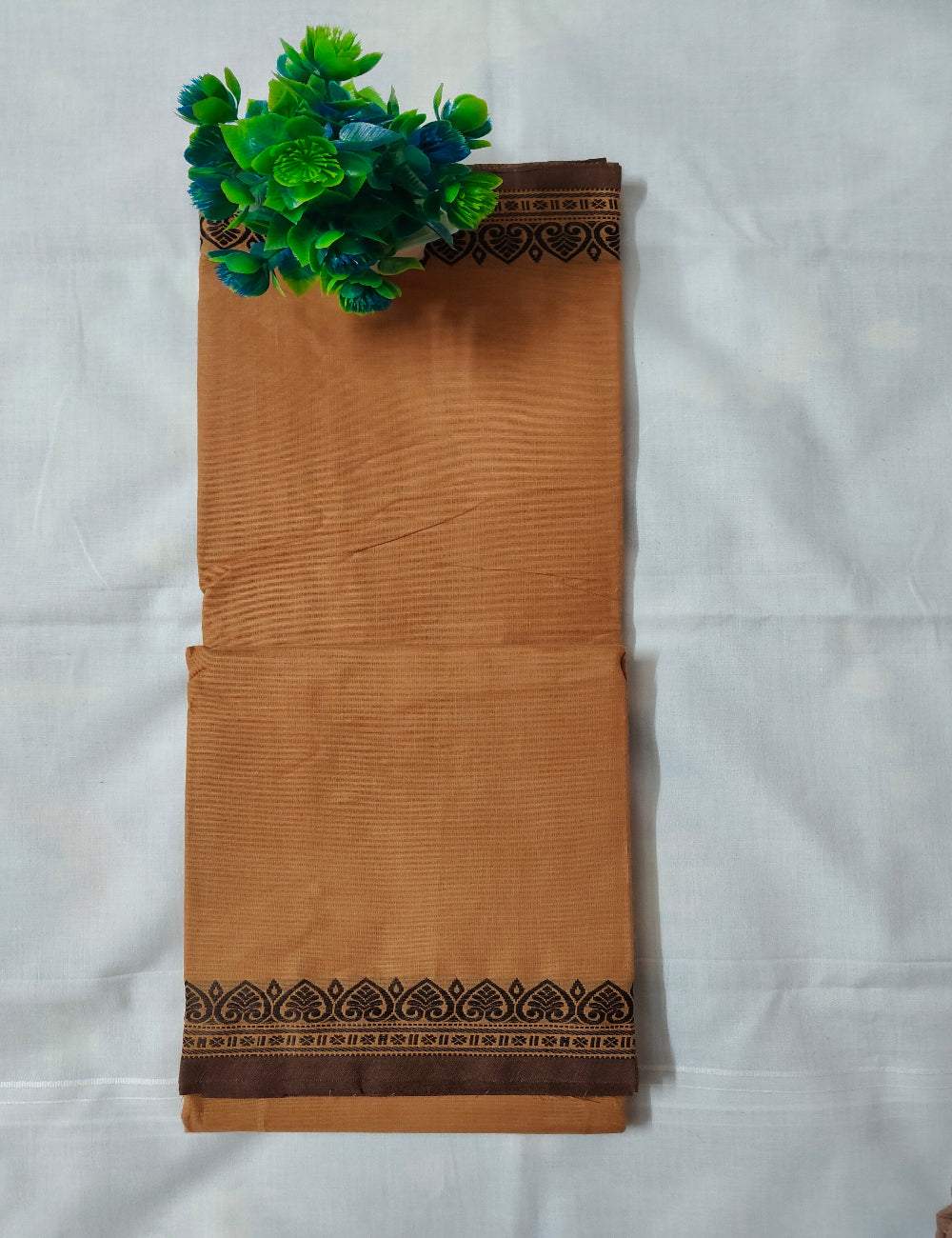 Chettinad Cotton Saree with Printed Brown Border