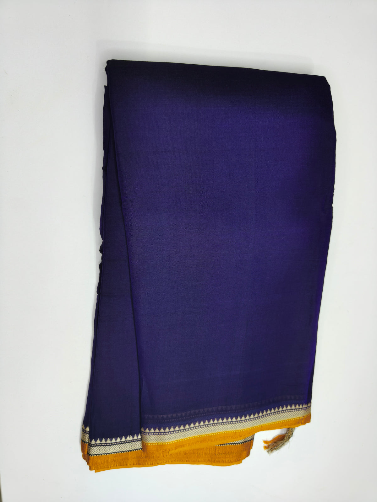 Narayan Bet 125 Count Cotton Navy Blue Saree with Zari Border